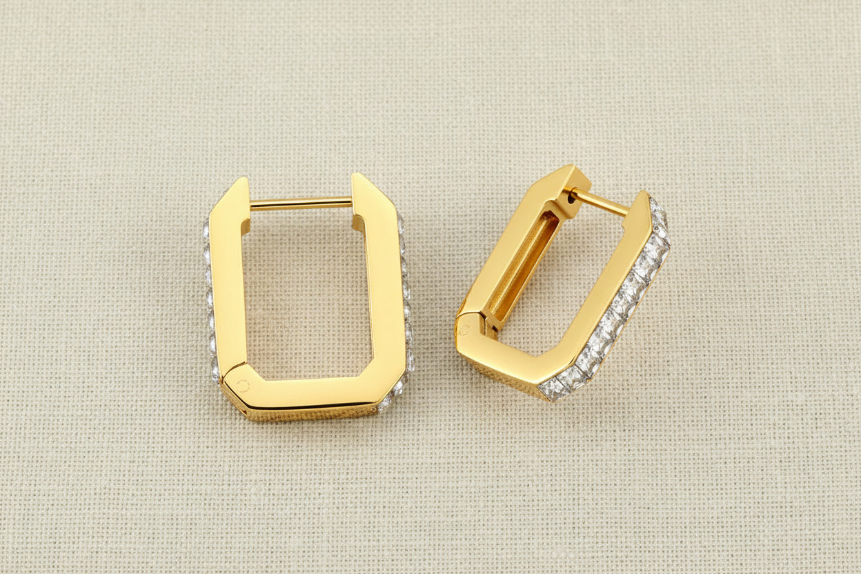 Gold Crystal Hoops