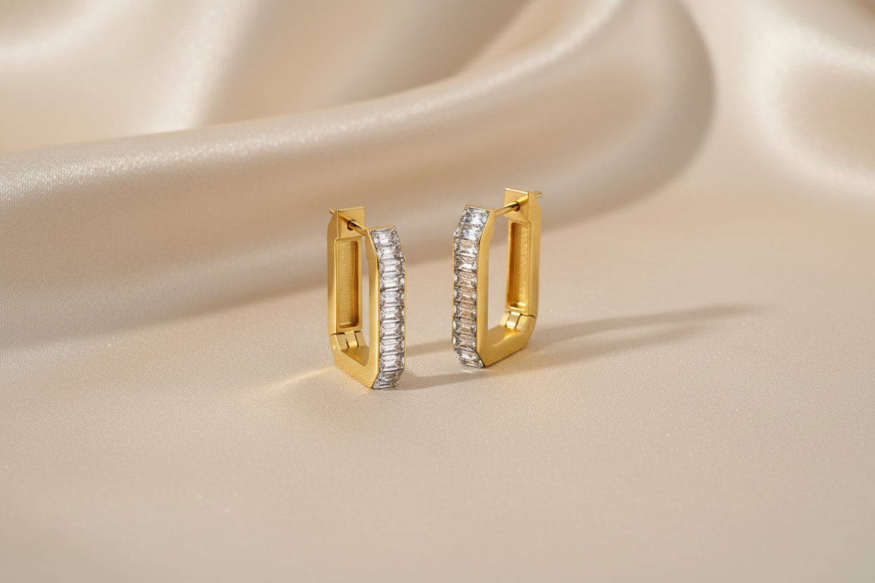 Gold Crystal Hoops